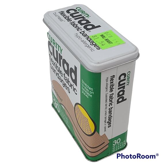 Curity Curad flexible fabric bandages metal tin, EUC - Picture 2 of 3